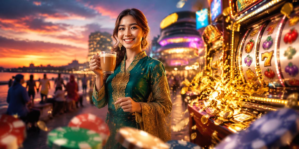 Reka bentuk grafik permainan slot dengan tema Hari Raya dari Kota Kinabalu